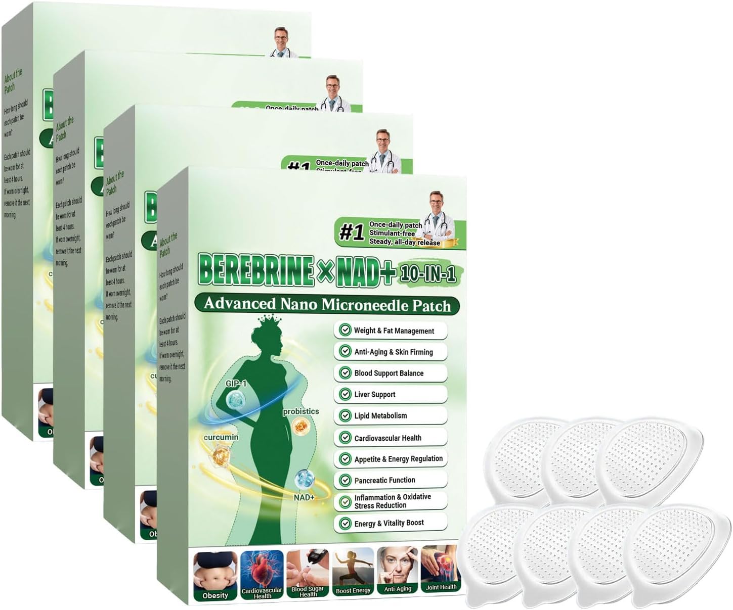 10-in-1 𝐌𝐨𝐫𝐢𝐧𝐠𝐚 & 𝐁𝐞𝐫𝐛𝐞𝐫𝐢𝐧𝐞 Patches for Loss 𝐌𝐨𝐫𝐢𝐧𝐠𝐚 𝐁𝐞𝐫𝐛𝐞𝐫𝐢𝐧𝐞 Patch, Natural Berberine Patches for Women and Men, Ultra-Thin Invisible Gentle Skin Formula (4PC)