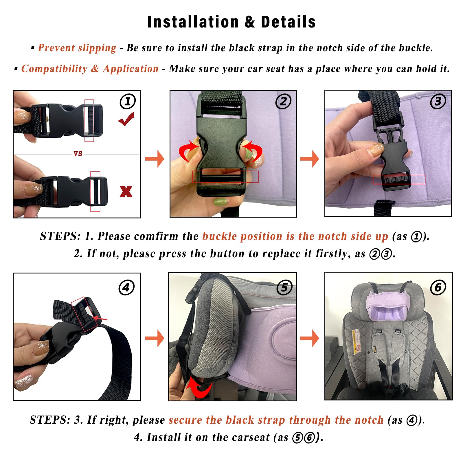 Baby Head Support for Car Seat, Car Seat Head Support for Toddler, Head Band Strap Headrest, Car Seat Headrest Pillow Road Pal Car Headrest - Relax Anytime in The Car, Purple