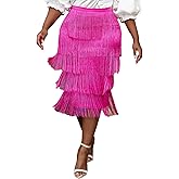 AOMEI Women's High Waist Fringe Tiered Bodycon Pencil Midi Skirt