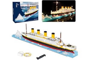 Jqmeg Titanic Micro Mini Building Blocks Set, 1706pcs 3D Titanic Model Building Set Blocks, DIY Bricks Toys Gift for Adults and Kids Age 6 7 8 9 10 Year Old Kids (1706pcs with Light)