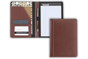 Samsill Contrast Stitch Leather Portfolio, Junior Size, 5 inch x 8 inch Writing Pad, Brown/Tan