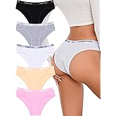FINETOO Cotton Underwear for Women Cheeky Panties Sexy Hipster Bikini Underwear Elastic Waistband Stretch Briefs 5 Pack