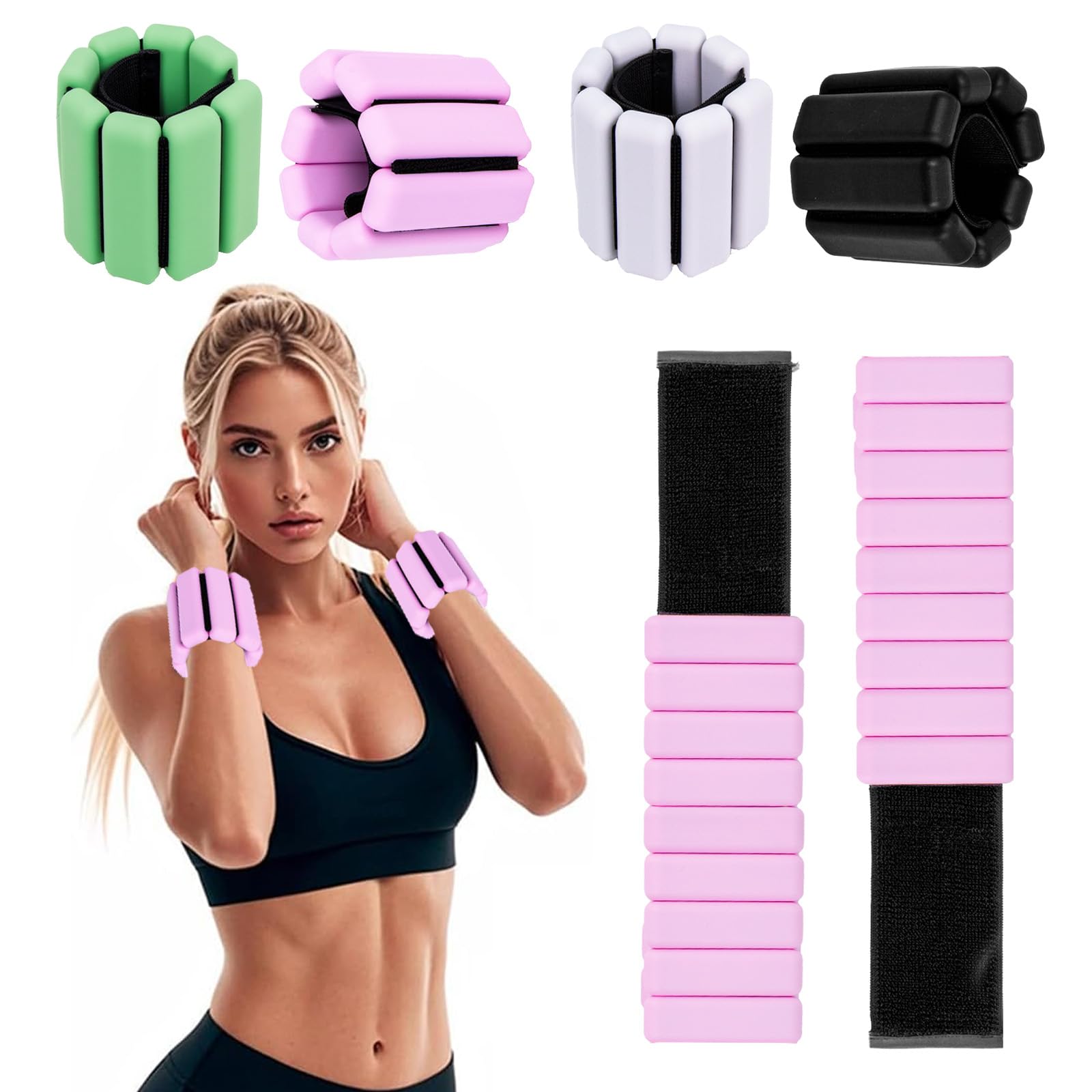 Suzmei Wrist & Ankle Weights for Women, Wearable Strong Arm & Leg Weights Set of 2(1Lbs Each), Adjustable Ankle Weights for Walking, Yoga, Dance, Barre,Gym,Exercise,Pilates,Walking Running (PINK)