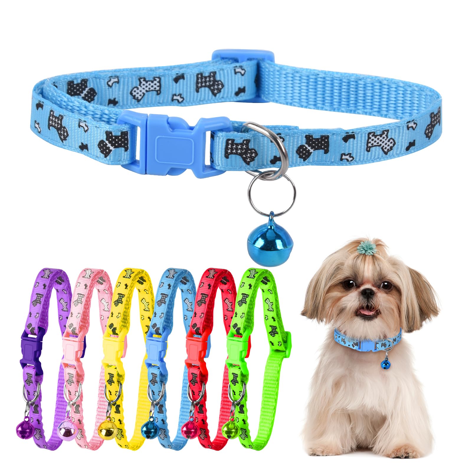 Photo 1 of XXS Dog Collar Teacup Dog Collar, Printed Dog Collars, Mini Printed Dog Collars, Teacup Dogs Collars for Small Dogs Cats, Blue, 3/8 inch Width