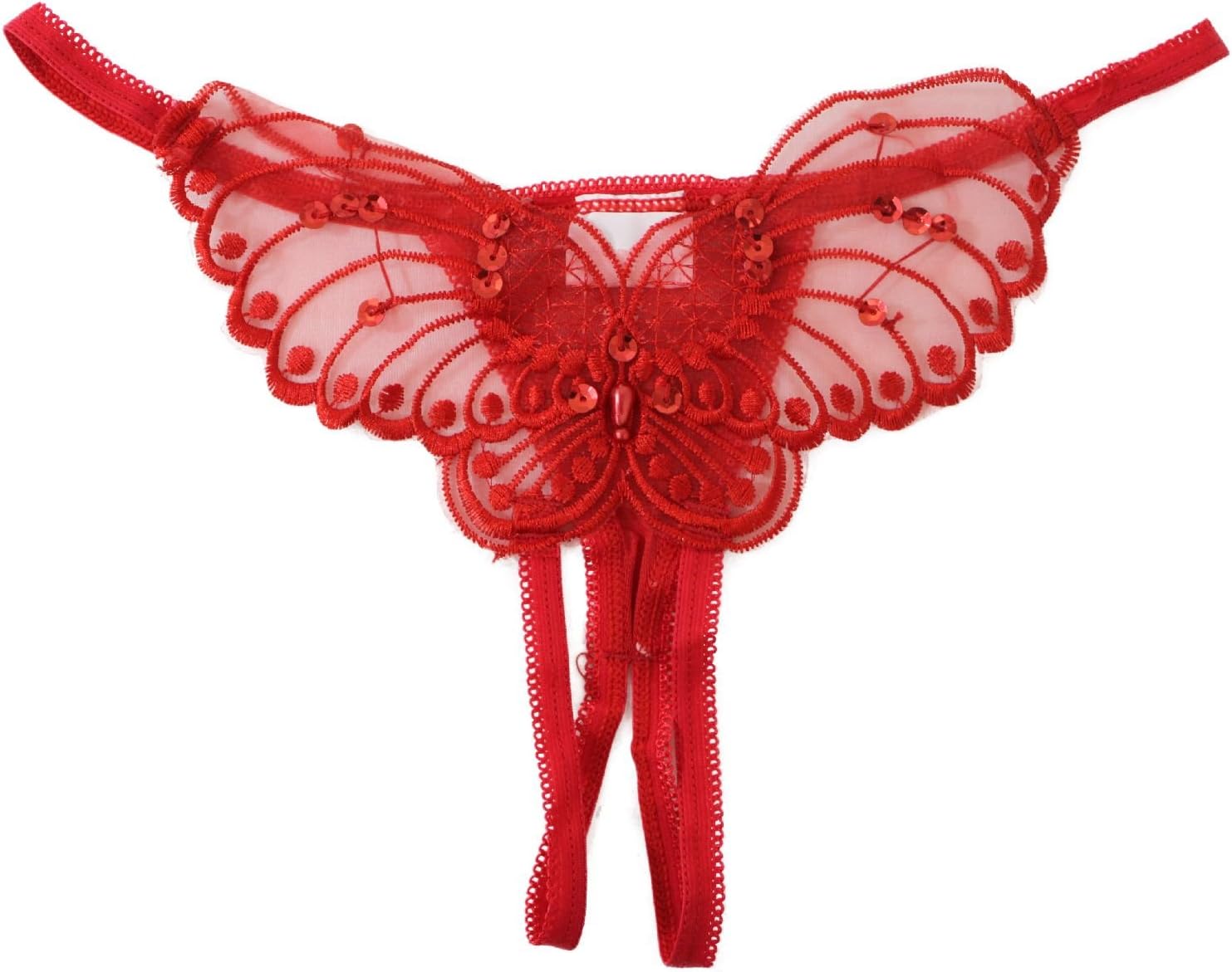 Flirtzy Sheer Butterfly Applique Crotchless Panties w/Pearl and Sequin Details