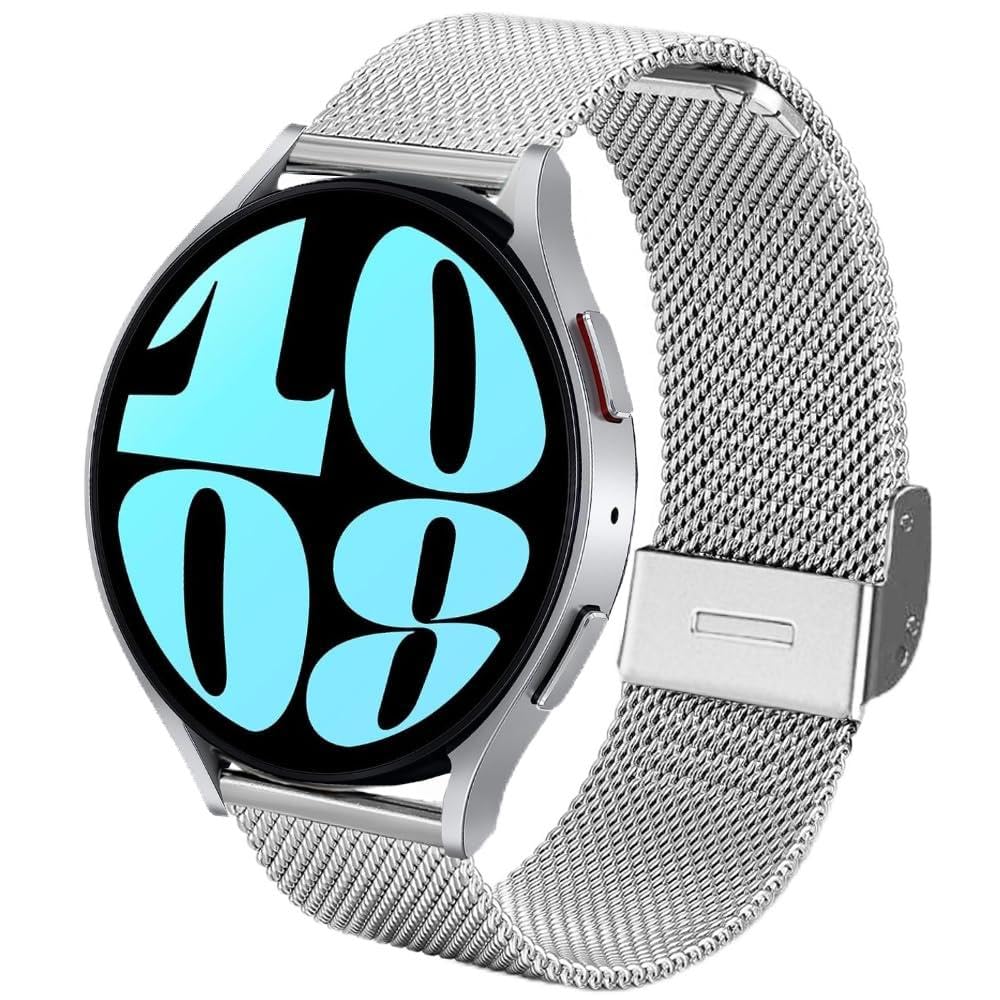 DEALELE Compatible with Samsung Galaxy Watch 7 / FE / 6/6 Classic / 5/5 Pro / 4/4 Classic / 3 41mm / Active 2 / Huawei GT3 / GT2 42mm, 20mm Stainless Steel Metal Mesh Replacement Strap (Silver)