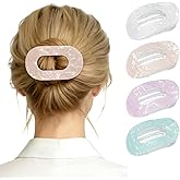 Lourny Flat Hair Clips for Women, 4PCS Flat Acrylic Claw Clips for Thin Hair Lightweight Non-Slip Large Claw Clips for Women(Yellow+white+green+purple)