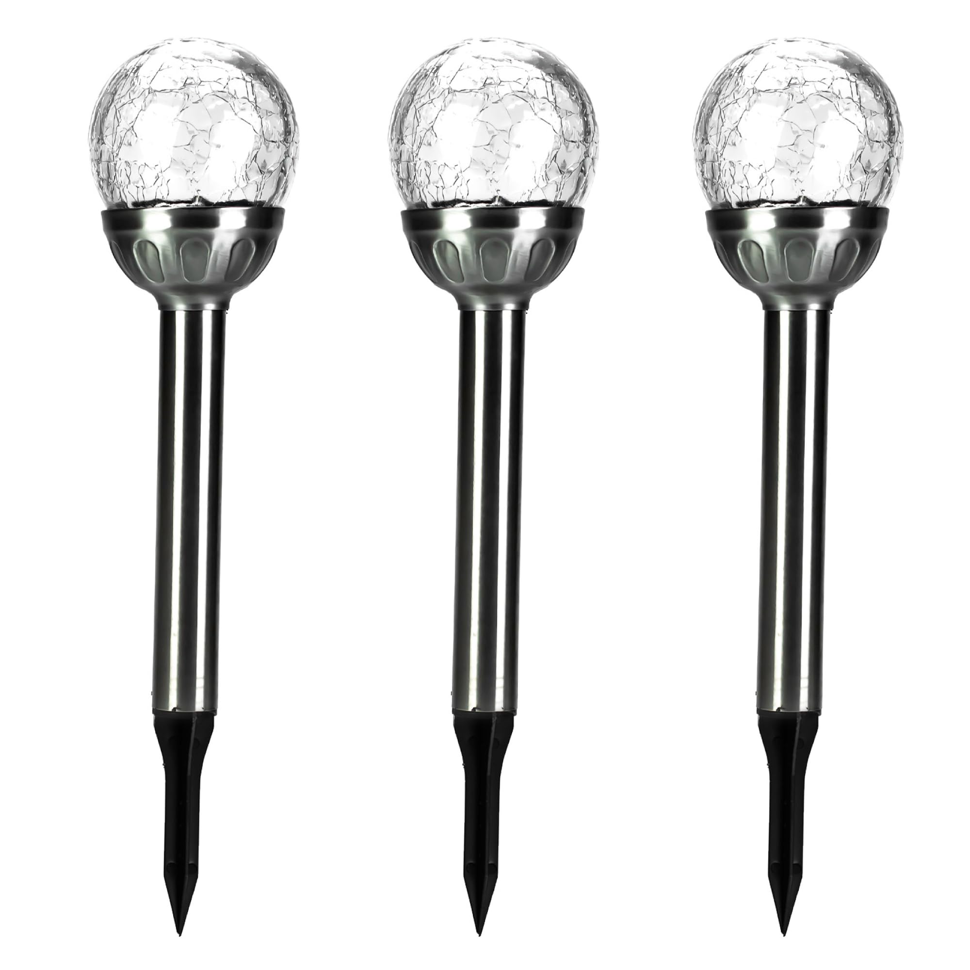 Status Sydney Outdoor Garden Solar Light / 3 Pack of 8 cm White Light LED Stainless Steel Stakes/Crackle Glass Ball/Waterproof Garden Ornament/Rechargeable Battery Included [Energy Class E] — image 1