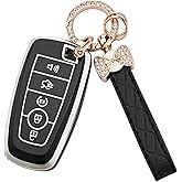 JAMCARI for Ford Key Fob Cover with Keychain, Soft TPU Key Case Shell for F150 F250 F350 Mustang Bronco Explorer Escape Edge Expedition Maverick Ranger Lincoln Smart Remote Key(Black)