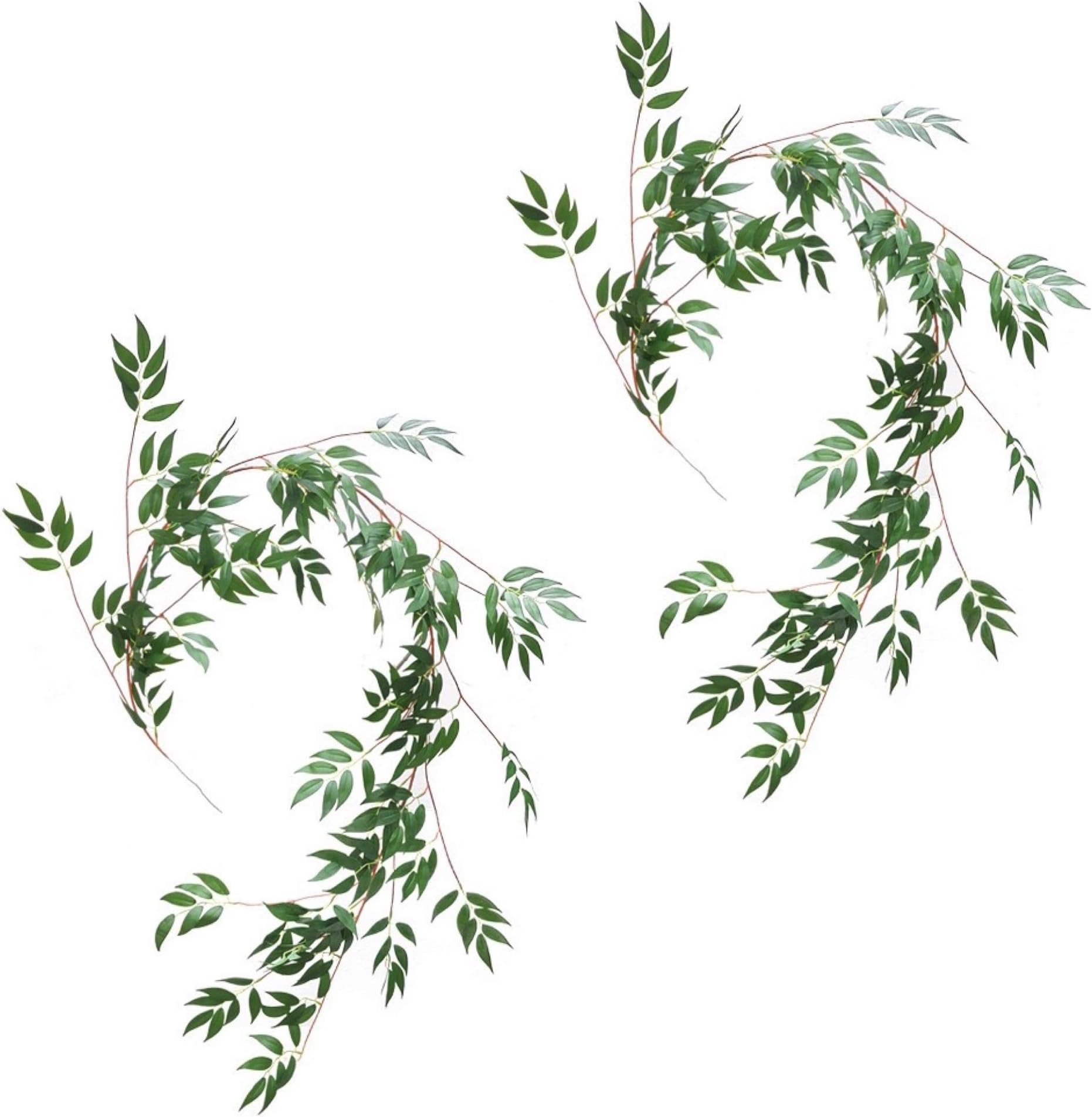 Meiliy 2pcs Artificial Greenery Eucalyptus Garland Faux Willow Leaves Vines in Green for Home Table Runner Wedding Decor