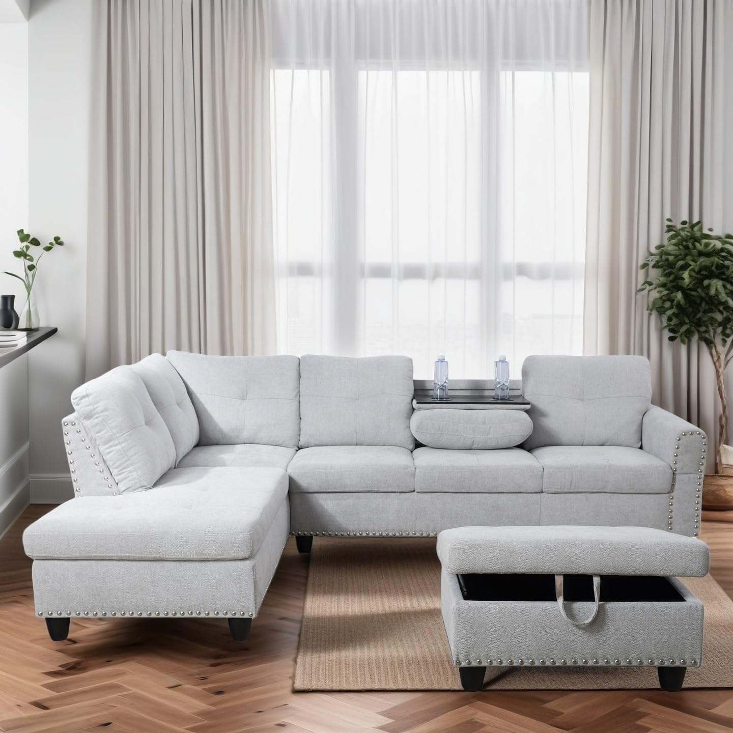 Photo 1 of Trygoal L Shaped Couches for Living Room, Sectional Couch Living Room Furniture with Storage Ottoman, Modular Sectional Sofa with Movable Chaise for Apartment Office, Grey White