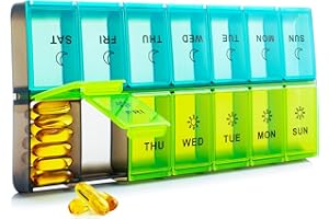 Mossime XL Large Daily Pill Organizer 2 Times a Day, Extra 7 Day Pill Box Am Pm, Weekly Day Night Vitamin Holder, Medicine Organizer, Big Pill Container, Medication Dispenser 14 Compartments