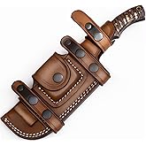 Ottoza Tracker Knife with Horizontal Carry Leather Sheath and Ram Horn Handle – D2 Steel Fixed Blade Hunting Knife for Survival and Outdoor Use 376