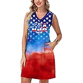 Deerose July 4th Sleeveless Dress American Flag Swim Cover Up Dress with Pockets