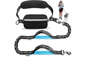 Uppetly Hands Free Dog Running Leash with Zipper Pouch, Dual Handle, Elastic Bungees Retractable Rope for Medium and Large Dogs, Waist Bag Pack Carry Phones for Walking Hiking Biking (Large, 25-120lb)