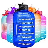 QuiFit 1 Gallon Water Bottle - with Straw & Motivational Time Marker Leak-Proof BPA Free Reusable Gym Sports Outdoor Large(12