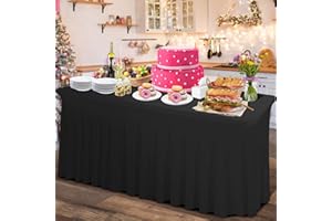 Rinpon Thick 2 in 1 Spandex Table Skirt and Table Cover 6ft, Rectangle Fitted Tablecloth with Pleated Skirt, Wrinkle Free Rectangular Table Cloth for Banquets and Vendor Event (Black, 72"*30"*29")