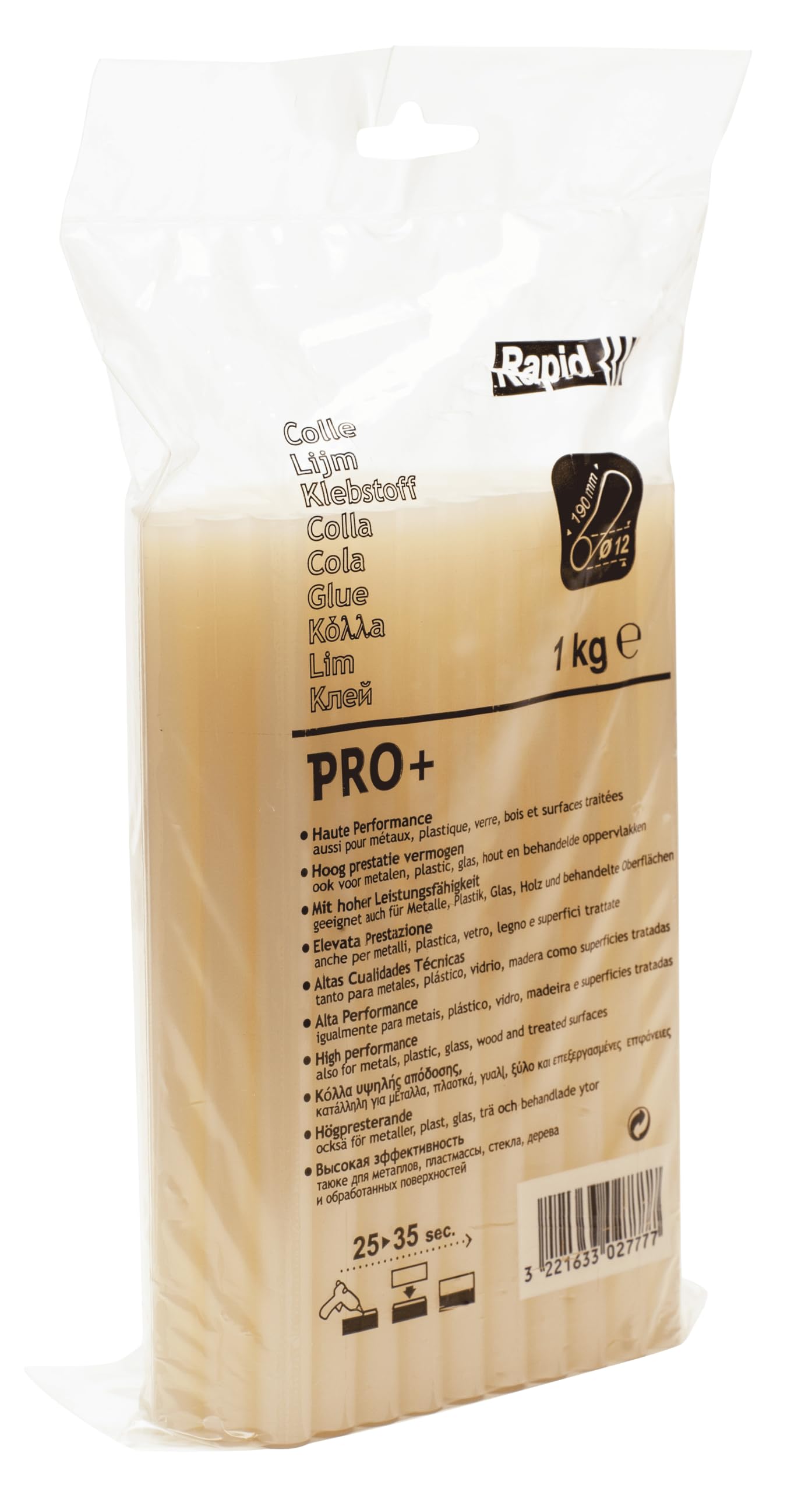 Rapid Pro+ Yellow Hot Glue Sticks, Diameter: 12 mm, Length: 190 mm, 1 Kg, PRO, 40302777