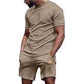 Dokotoo Men Mens Short Sets 2 Piece Outfits Summer Casual T Shirts and Shorts Tracksuit Sets with Pockets