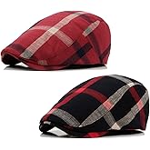 ZLSLZ 2 Pack Men's Plaid Cotton Flat Newsboy Ivy Cabbie Golf Gatsby Cap Hat