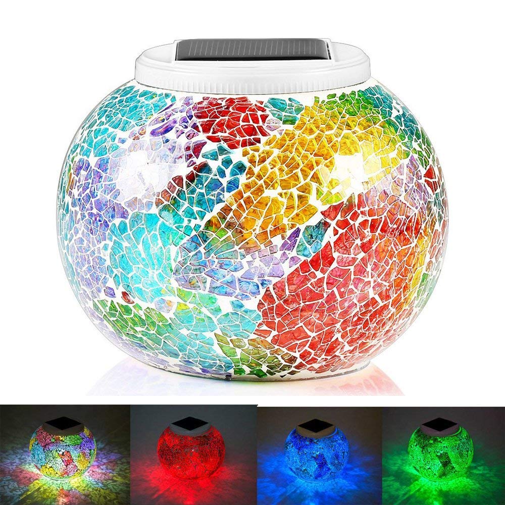 KEEDA Mosaic Solar Lights Color Changing Lamp Outdoor Garden Party Mood Lighting (Tricolor Plating)