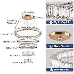 Dixun Dimmable Chandeliers LED Big Crystal