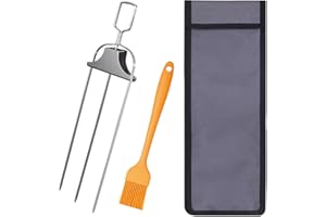 Chuanke 3-Prong Stainless Steel Skewers for BBQ Grilling with Push Bar Slider Easy Food Removal (1)