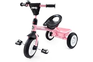 JMMD Toddler Tricycles Age 18 Months to 5 Years, Kids Trike with Adjustable Seat, Storage Basket, Rubber Tires, Easy to Install Riding Bike Gift for Boys and Girls, Pink