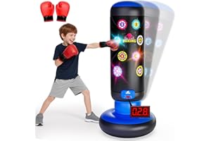 HopeRock Punching Bag for Kids,with LED Scoring,Lights,Music,4 Game Modes,8 Levels,Kids Inflatable Boxing Bag Set,Birthday Gifts Toy for Ages 4-12