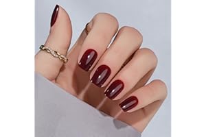 Press On Nails Short - Jofay Fashion Acrylic Press On Nails Red, Square Glue On Nails with Nail Glue, Fit Perfectly & Natural Stick On Nails in 16 Sizes - 32PCS Soft Gel Kit, Wine Red