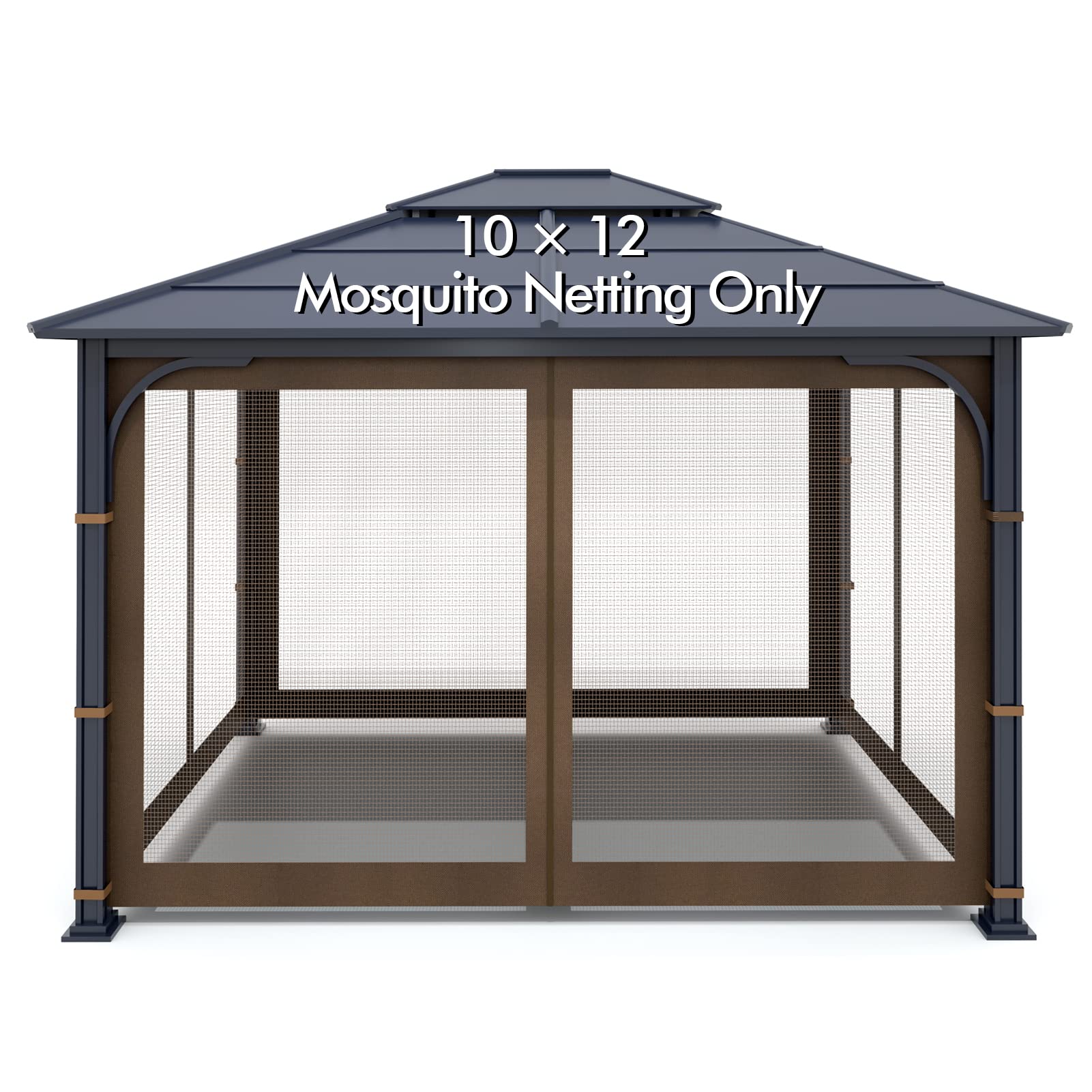 Photo 1 of Wonwon Universal Replacement Mosquito Netting - Outdoor Gazebo Canopy 4-Panel Screen Walls With Zipper for 10' x 12' (Mosquito Net Only) (Brown)