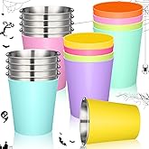Singhoow 8 Pack 10oz Stainless Steel Cups for Kids with Silicone Sleeve Stackable Rainbow Metal Cups Pint Drinking Glasses for Halloween Party Camping Hot Cold Drinking