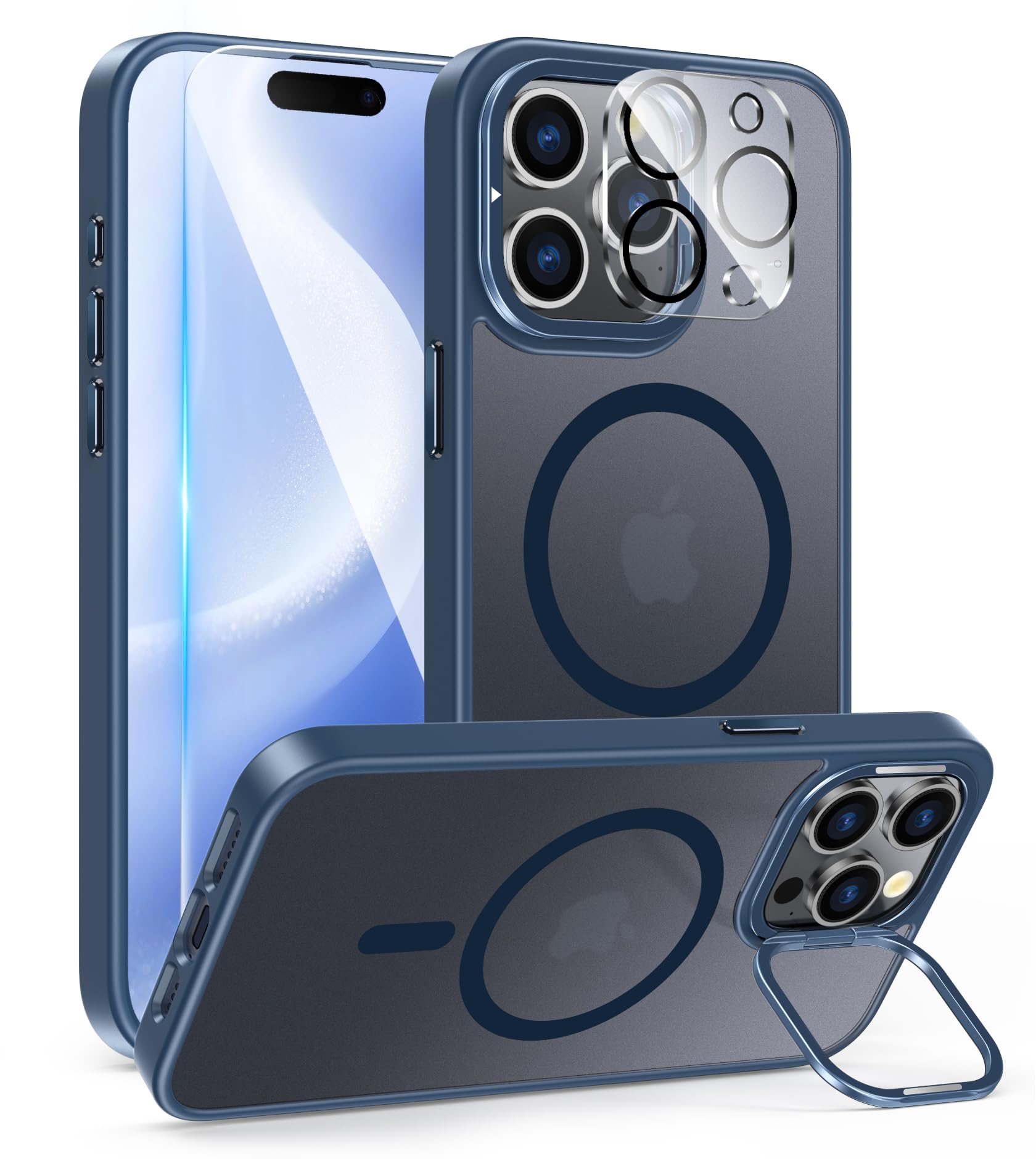 Photo 1 of FNTCASE for iPhone 15 Pro Case: Magnetic Translucent Matte Phone Cover with Kickstand | Slim Shockproof Protective Drop Protection Cases & Lightweight Rugged TPU Frosted Phonecase