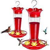 FEED GARDEN 10oz Plastic Hummingbird Feeders for Outdoors - 2 Pack, Ant & Bee Proof, 6 Feeding Ports, Easy Clean Red Nectar Feeders for Outside Hanging, Gifts for Mom