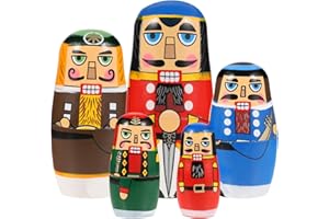 SUPVOX Wooden Nutcracker Nesting Dolls with Hand-Painted Layers Russian Matryoshka Dolls Educational for