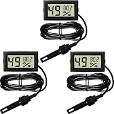 Weewooday 3 Pcs Digital Humidity Meter with Probe LCD Thermometer,Black | Fahrenheit Display for Incubator Reptile Brooder Greenhouse, Remote Sensor Probe, Accurate Monitor for Chicken Coop Plant