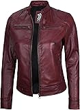 Decrum Burgundy Womens Leather Jackets - Cafe Racer