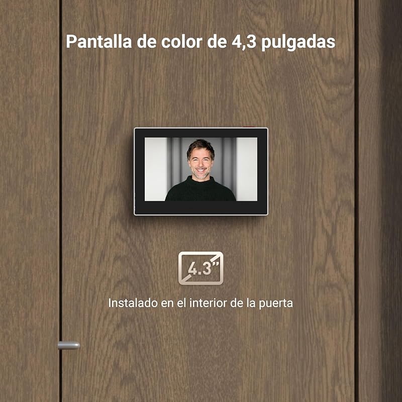 Mirilla Digital de Puerta con Pantalla a Color de 4.3'' Cámara Video Inalámbrico 1080P,Vista en Vivo146°,Batería Recargable 2200mAh,WiFi 2,4GHz,NO Detección de Movimiento,NO Visión Nocturna,CP2