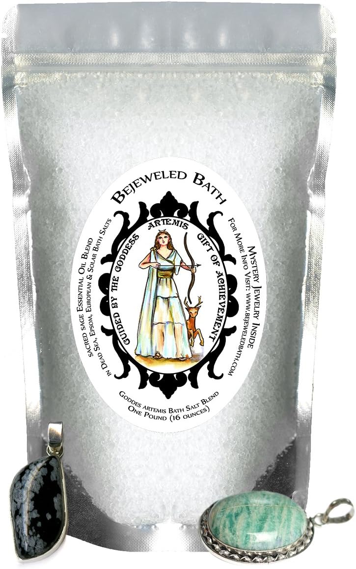 Goddess Artemis Sacred Sage Essential Oil Bath Salts & Jewelry Inside
