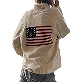 Women American Flag Cardigan Sweaters Y2k Long Sleeve Open Front Button Down Cardigans USA Flag Knitwear