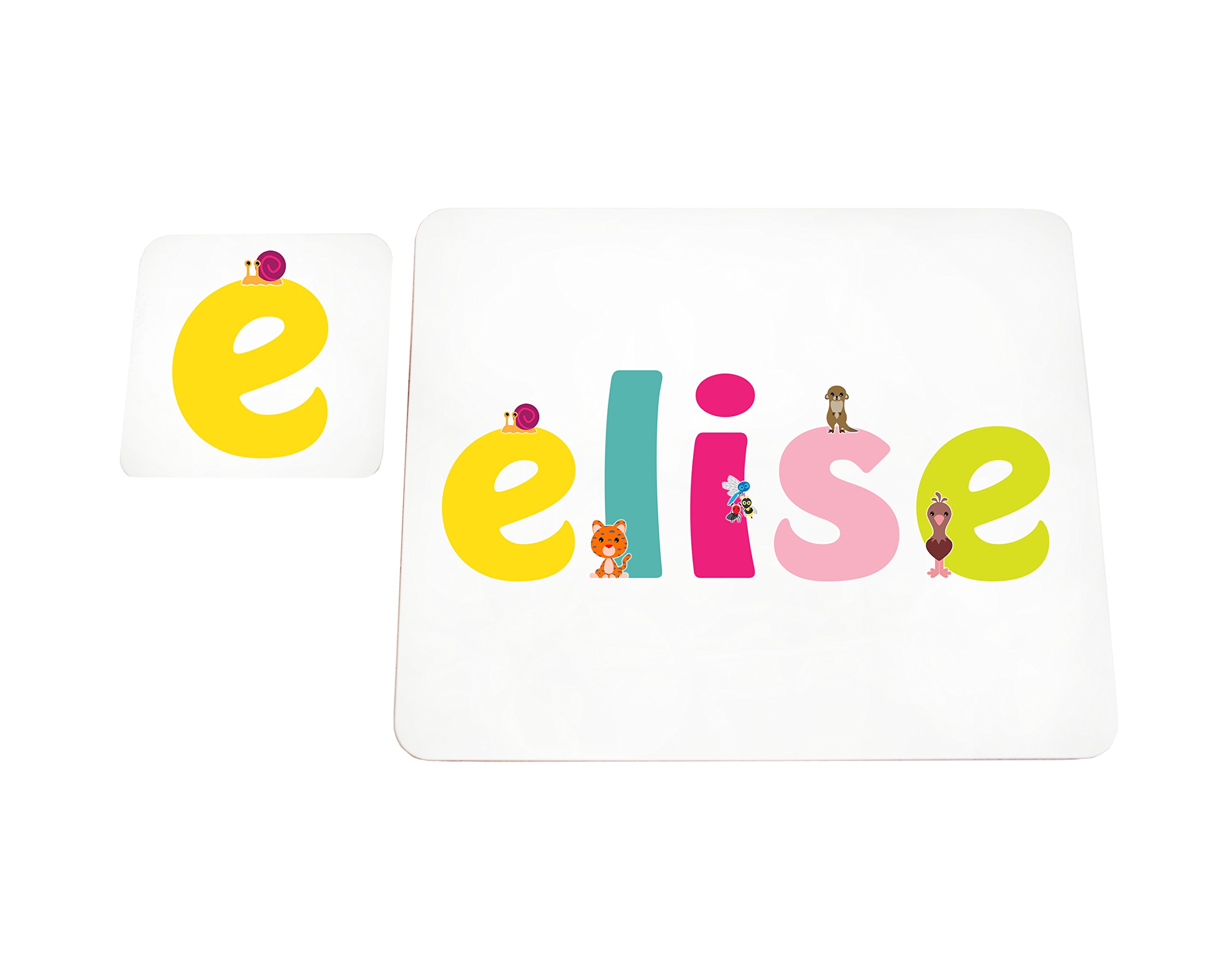 Little Helper Doily with Colourful Coaster Style Example with Girl's Name Elise