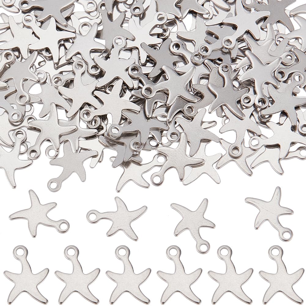 SUNNYCLUE 150pcs Silver Starfish Charm Bulk Ocean Animal Charms Stainless Steel Sea Life Summer Charms for DIY Craft Necklace Bracelet Women Adult Beginners