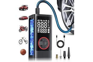 PUMPTIVA Tire Inflator Portable Air Compressor, 150PSI Cordless Air Pump for Car Tires, Electric Bike Tire Pump with Pressure Gauge, Auto Shut Off, LED Light for Car Motorcycle Bicycle Ball