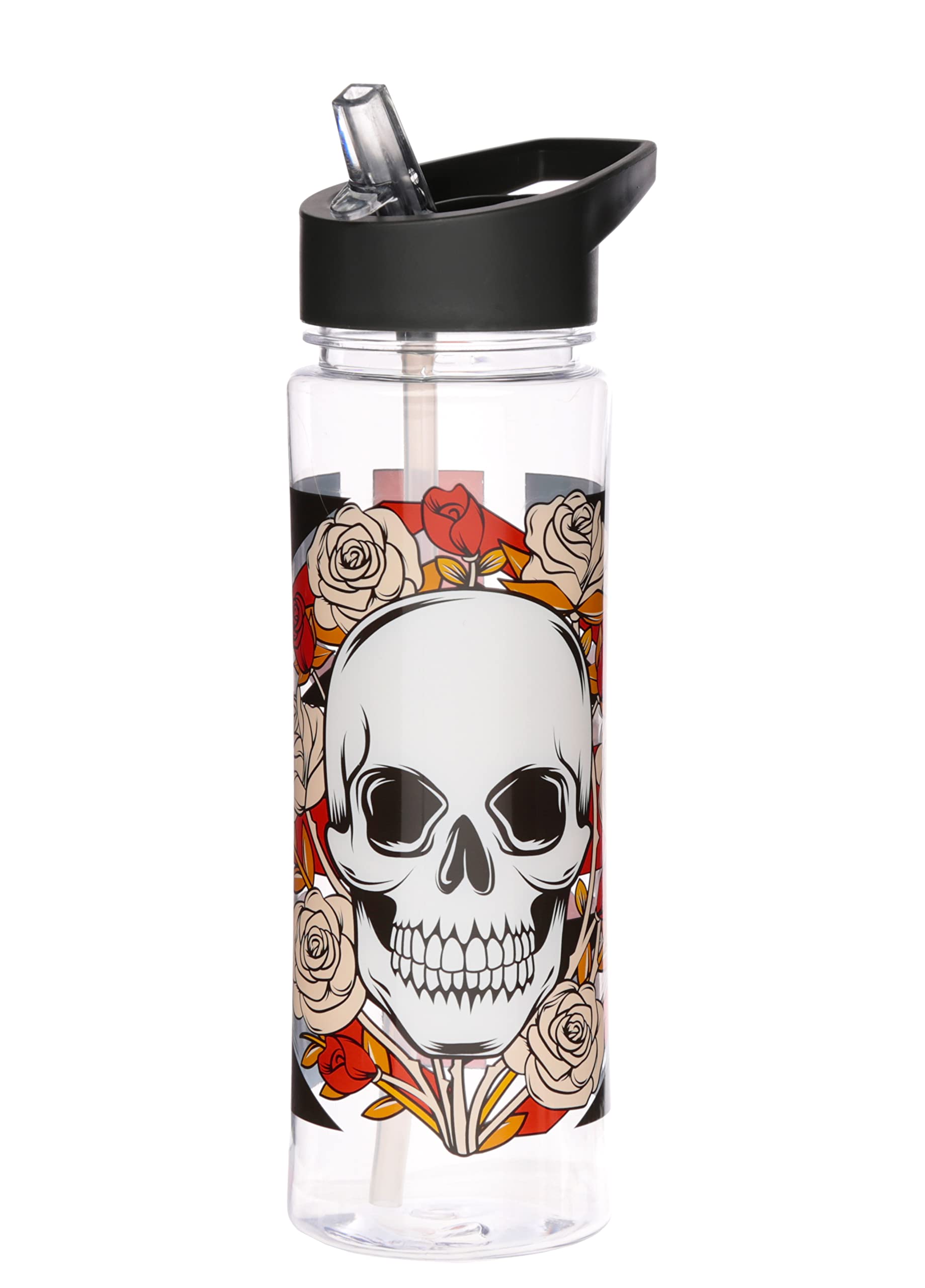 Puckator Skulls and Roses - Kids Drinks Bottle With Flip Straw - Reusable Water Bottle For Girls And Boys With A Carry Handle - Bpa Free - For School Nursery - Union Jack Skull Design - Pp 550ml