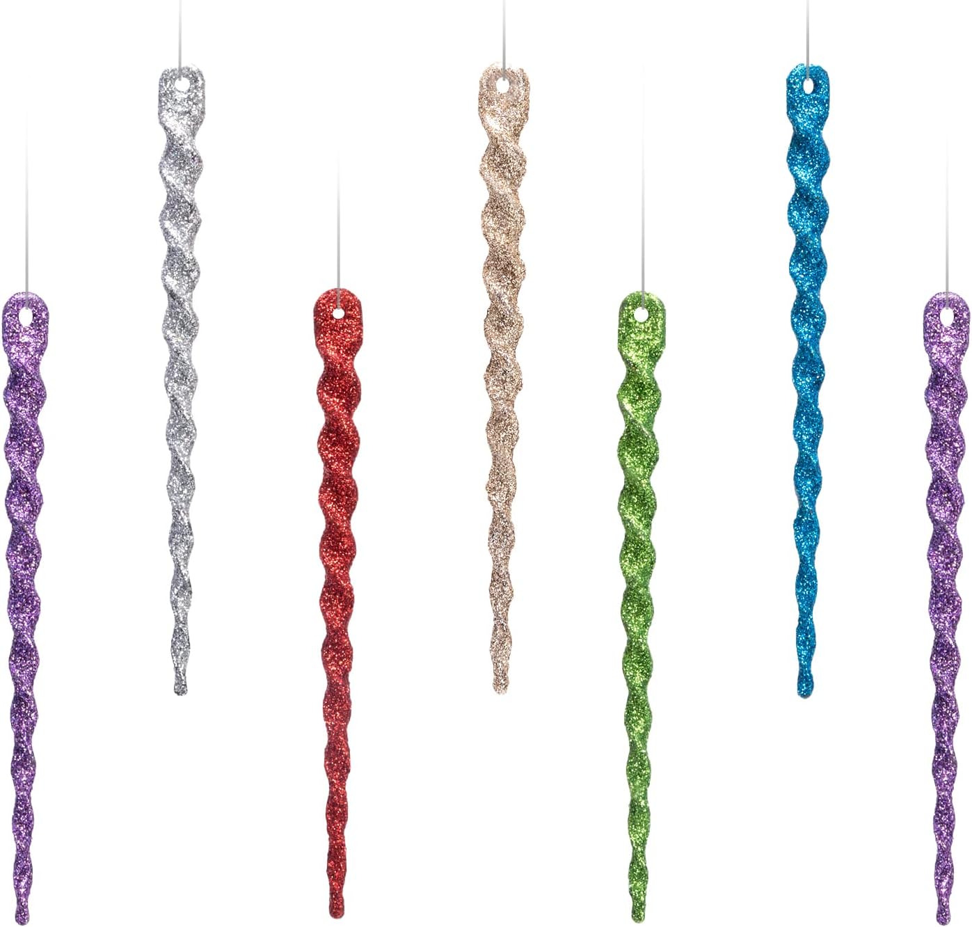 Ornaments - AMS Sparkling Glitter Plastic Icicle Ornaments 30 PCS Twisted Icicles Decoration Christmas Tree and Holiday Xmas Party Hanging (5.1'', Multi Color)