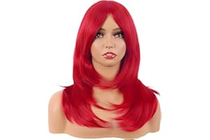 MapofBeauty 20 Inch/50 cm Long Layered With Bangs Straight Synthetic fiber Shoulder Length Hair for Daily Use or Party Wig (bright Red)