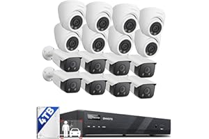 ONWOTE 16 Channel 4K PoE Security Camera System, AI Detection, Color Night Vision, 16x 8MP 128° Outdoor IP Cameras with Audio, 16x Cables (Total 1280ft), 16CH Commercial NVR 4TB, CCTV for Businesses