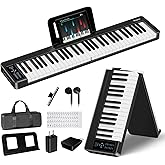 Rhymo Folding Piano Keyboard, 61 Keys Sensitive Electric Piano, Weighted Portable Electric Keyboards with Bluetooth MIDI, Digital Foldable Keyboard for Beginner (Black)