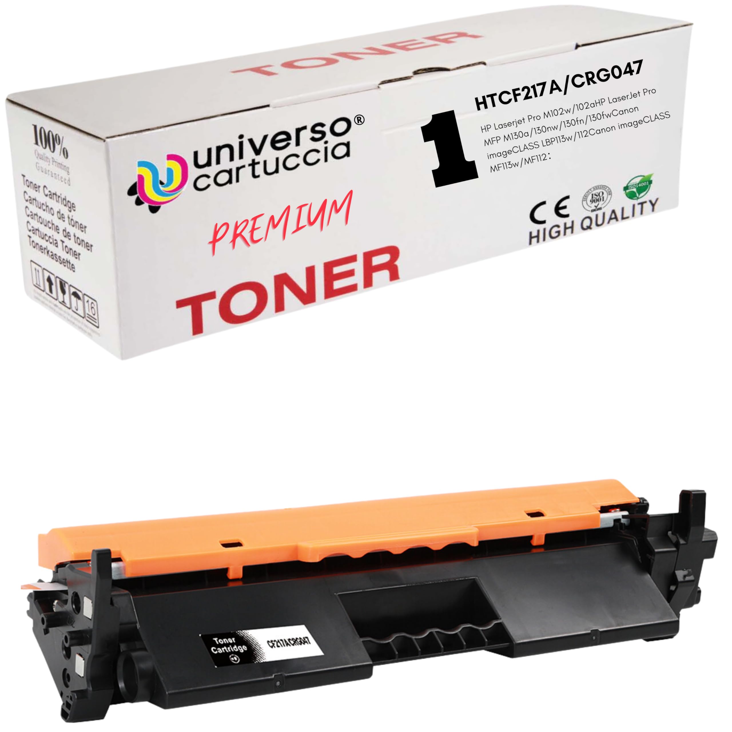 Universocartuccia® Compatible Chipless CF217A Toner for HP Laserjet, HP Pro M102W, M130NW, M102A, M130A, M130FW 17A, 1,600 Page Capacity 1 CF217A CON CHIP