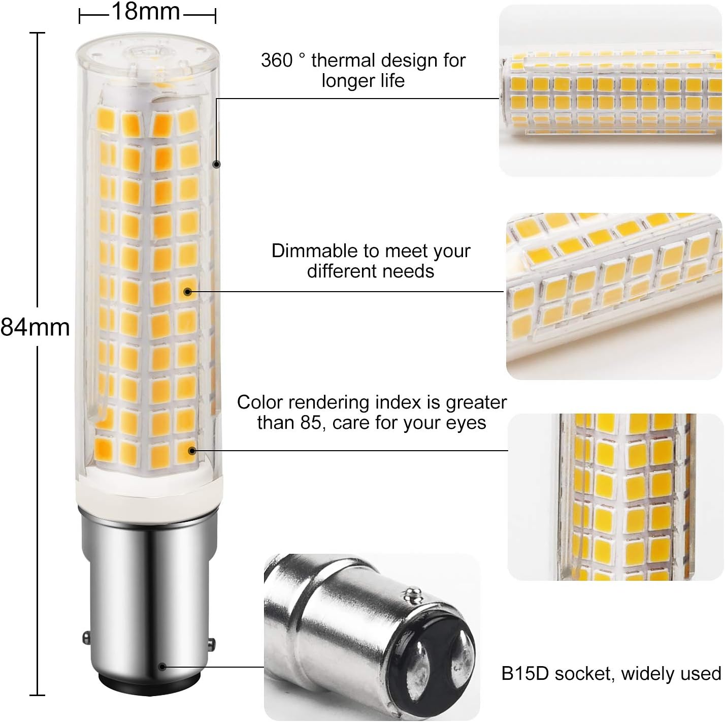 CPROSP 2 Pack B15D LED Light Bulbs Dimmable Warm White 3000k AC200~240V, 2 Stück (1er Pack) - Image 4